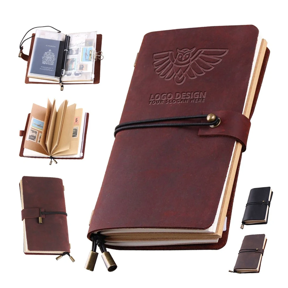 Refillable Genuine Leather Travel Notebooks With Elastic Rope 1