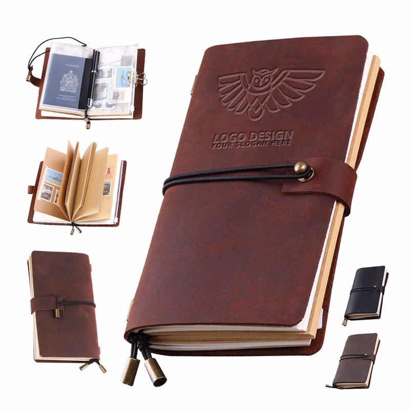 Refillable Genuine Leather Travel Notebooks With Elastic Rope