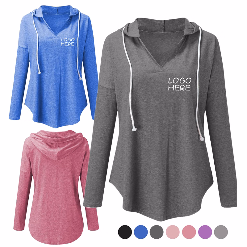 V Neck Long Sleeve Stretch Drawstring Shirts