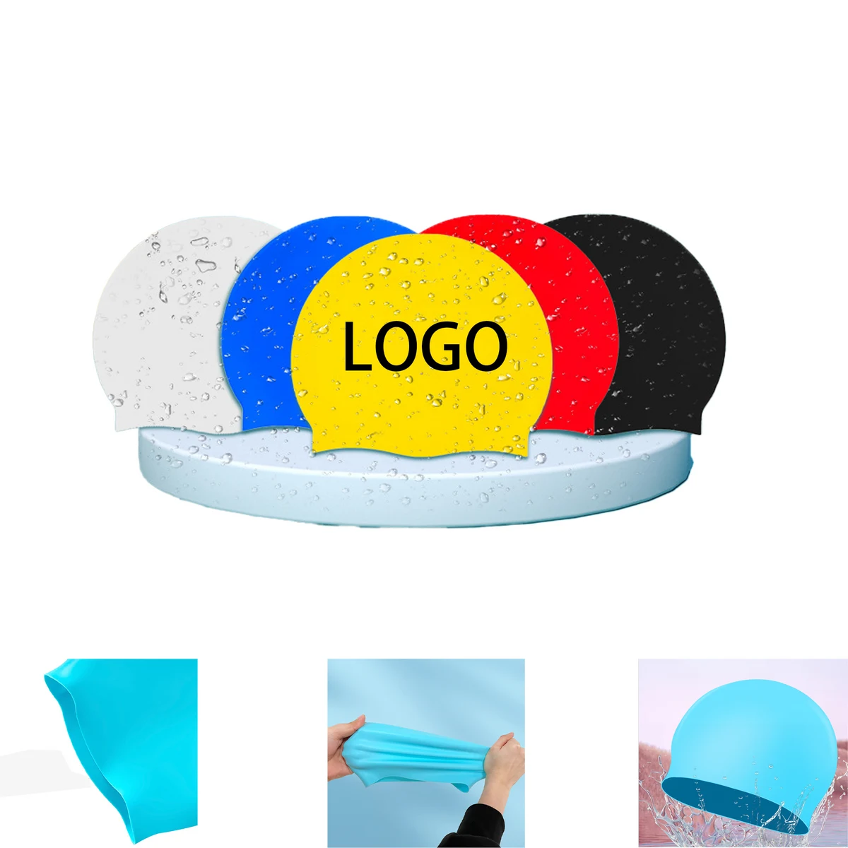 Customizable Solid Color Silicone Swim Cap 1