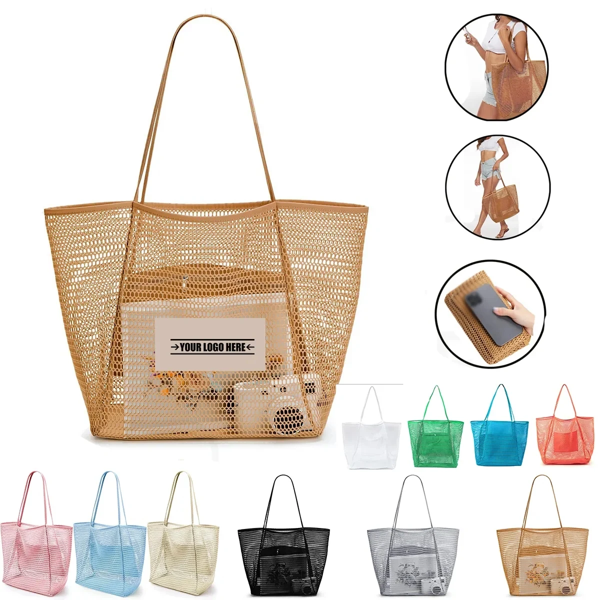 Portable Foldable Mesh Beach Tote Bag 1