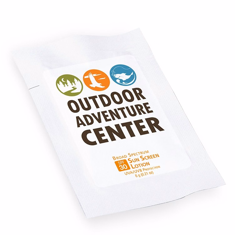 SPF 30 Sunscreen Lotion Packette, Label Imprint