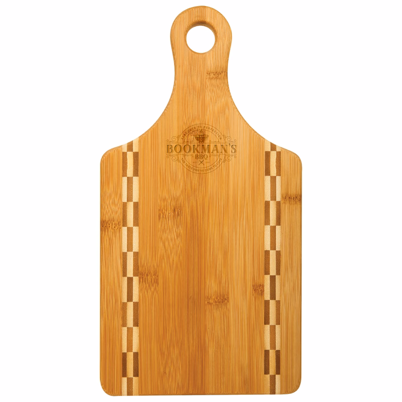 13" x 7" Paddle Shaped Bamboo Cutting Board w/ Butcher Block Inlay