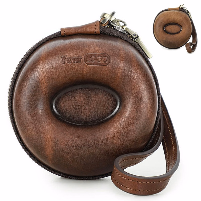 Genuine Leather Round portable watch storage bag