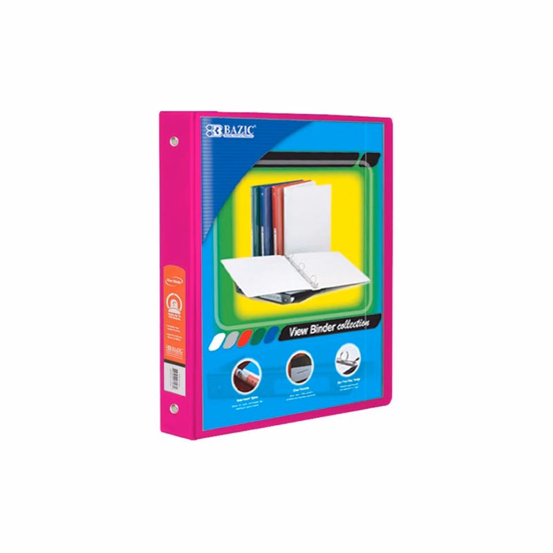 1" 3 Ring View Binders - Fuchsia 2 Pockets