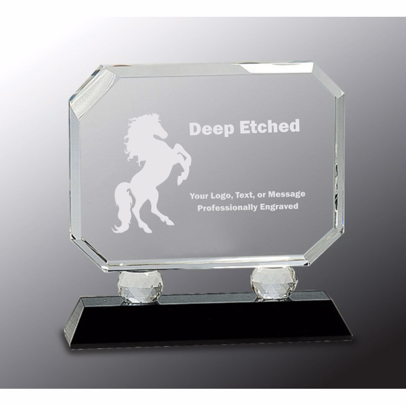 6 3/4" Rectangle Crystal on Black Pedestal Base Crystal Award