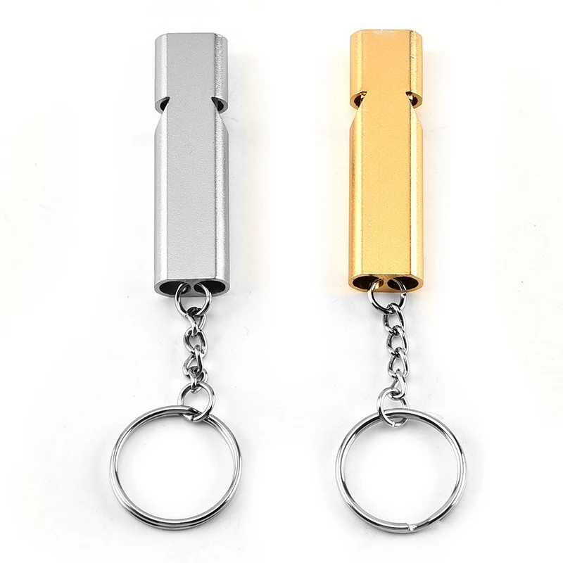 Double Tube Survival Aluminum Whistle with Key Ring, custom sports ball with logo imprint 1