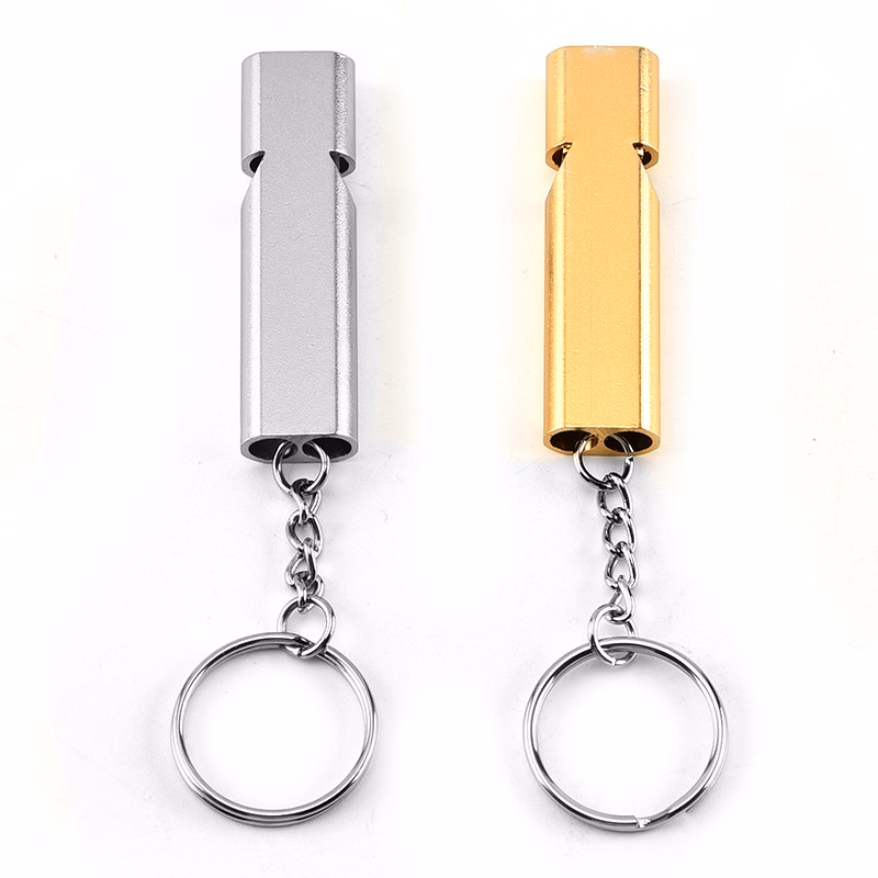 Double Tube Survival Aluminum Whistle with Key Ring