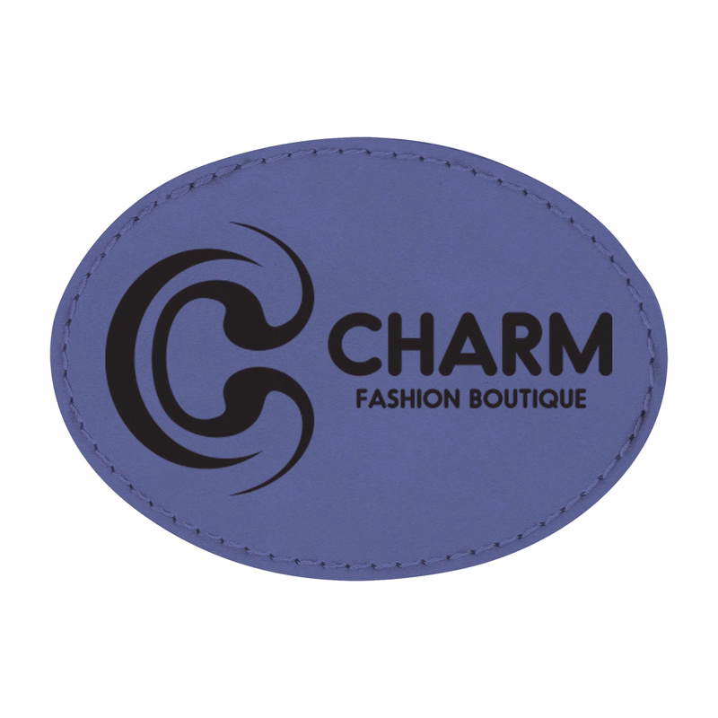 3" x 2" Purple Leatherette Oval Patch with Adhesive