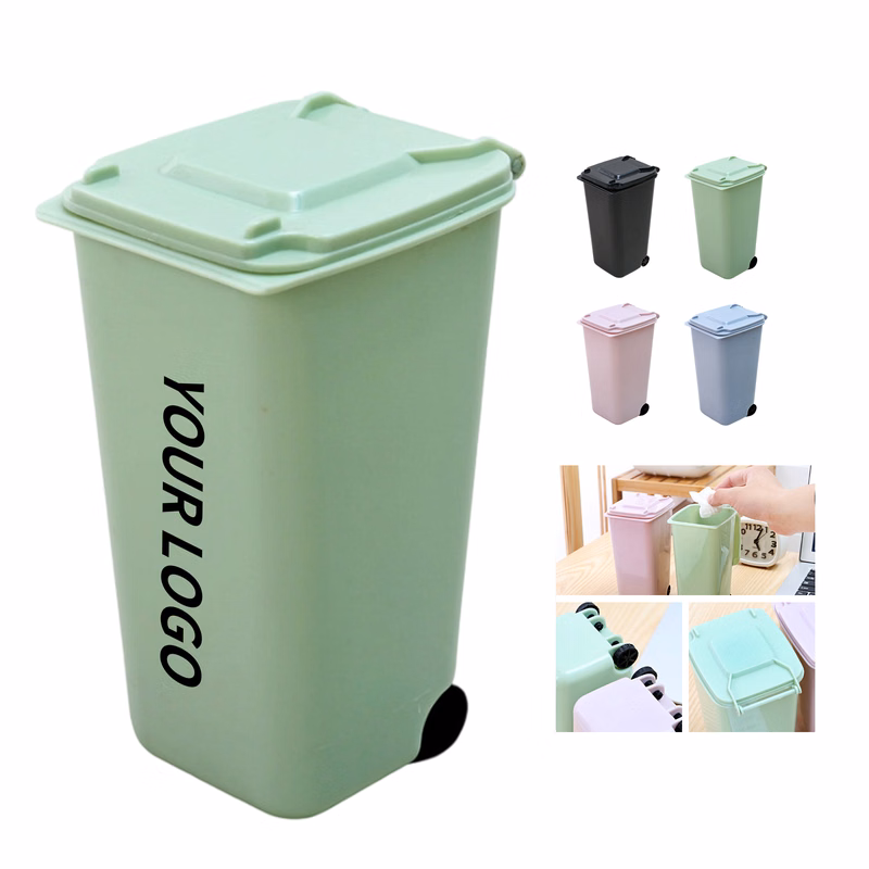 PP Plastic Mini Trash Bin Shaped Pen Holder With Lid