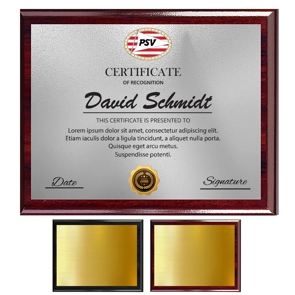 Wooden Plaque Award - Heat infused Silver or Gold 12" x 15" 1
