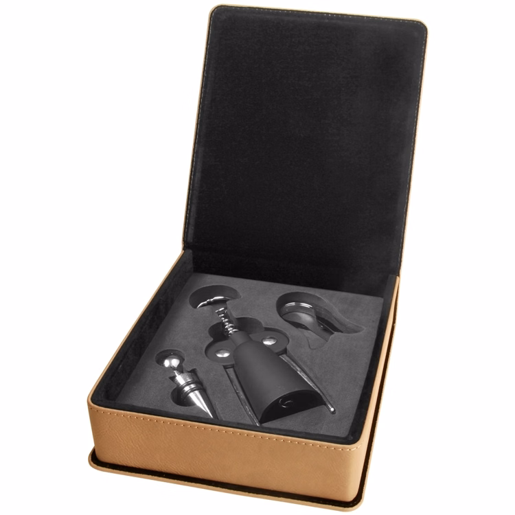 Leatherette Three-piece Wine Set - Light Brown