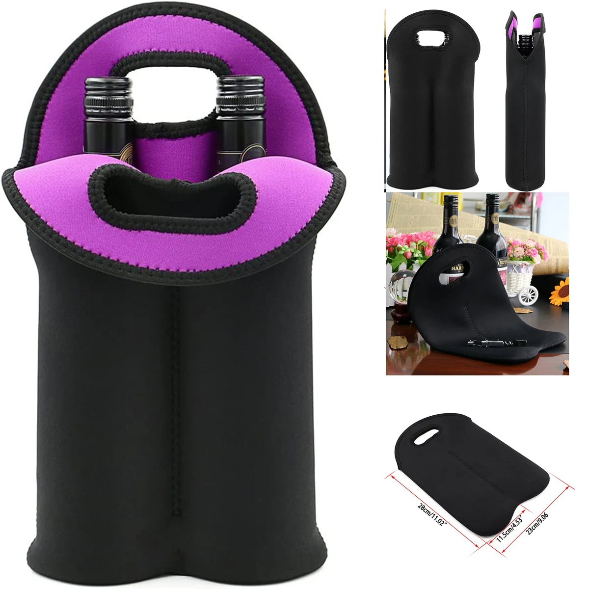 Two Bottle Insulated Neoprene Wine Water Bottle Holder 1
