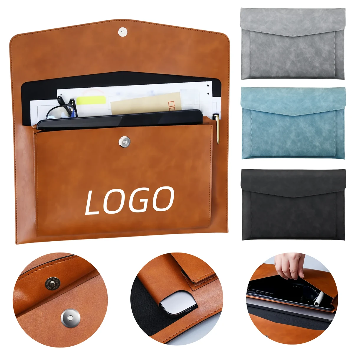 A4 Double Layer Leather Business Document Bag 1