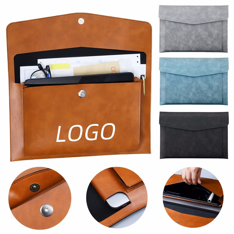 A4 Double Layer Leather Business Document Bag