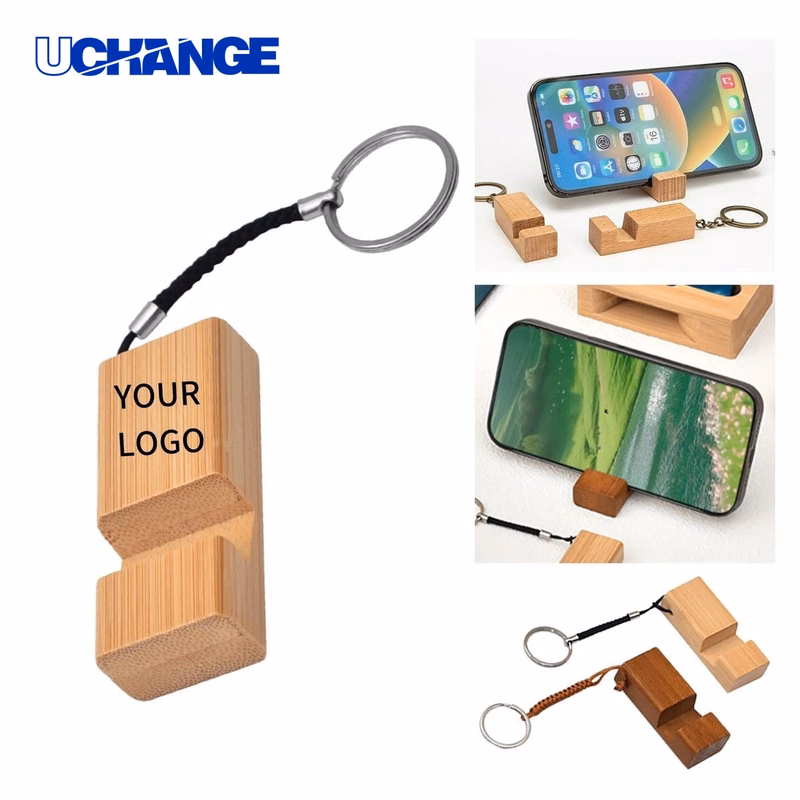 Wooden Phone Stand Keychain Accessory Foldable for Smartphones