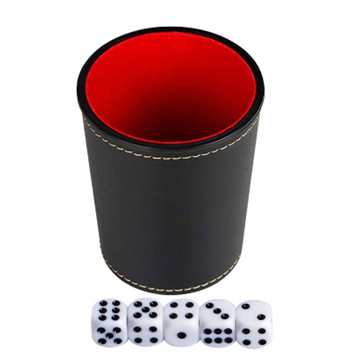 Dice Cups PU Leather and Red Velvet Lined, (Includes 5 White Six-Sided Dice) 1