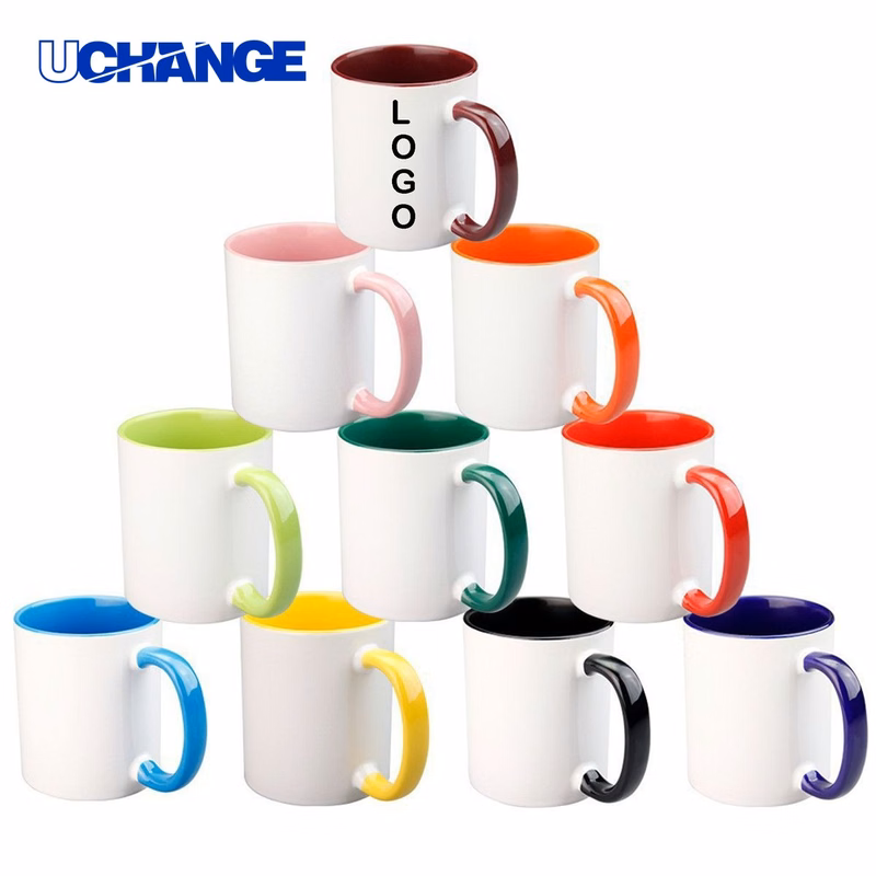 11oz Sublimation Ceramic Mug with Colored Handle and Rim