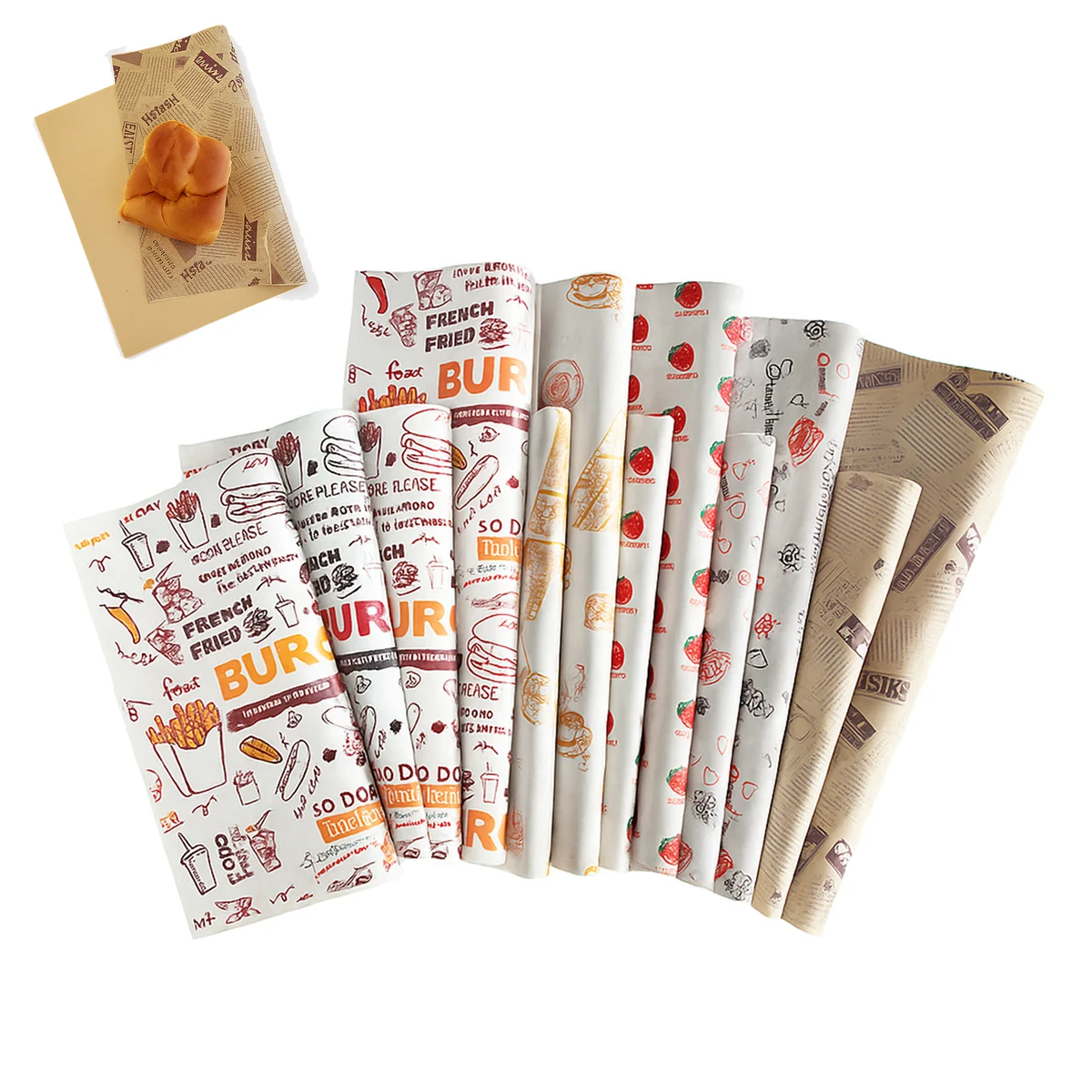 Printed Greaseproof Food Wrapping Paper 50 Sheets 1