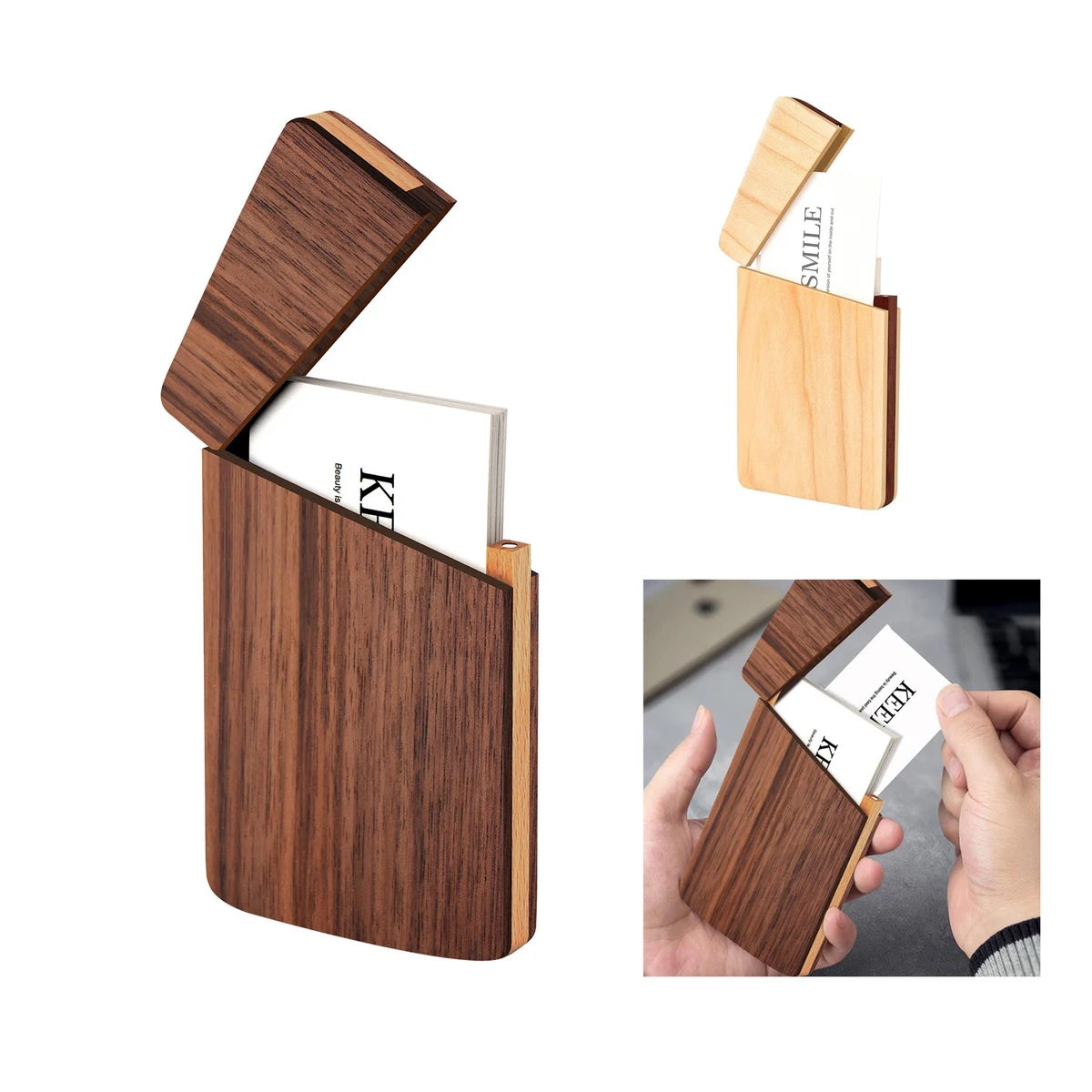 Wooden Business Card Holder with Magnetic Closure 1