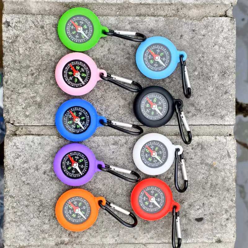 Pendant Silicone ABS Compass with Hanging Carabiner