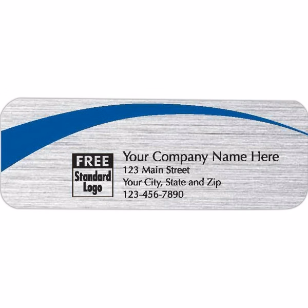 Rectangular Label on Brushed Silver with Blue Arc