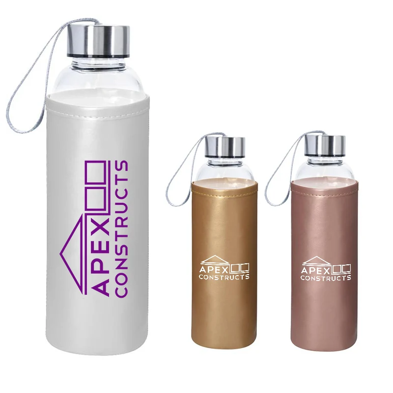 18 OZ. Aqua Pure Glass Bottle With Metallic Sleeve 1