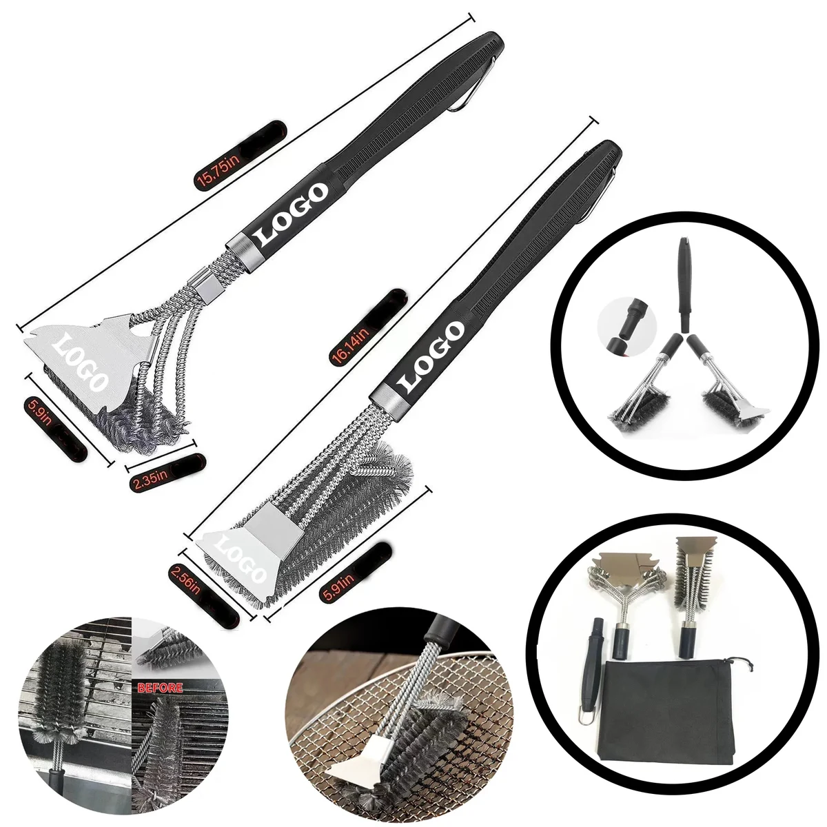 Replaceable Brush Head Stainless Steel Grill BBQ Tool 1