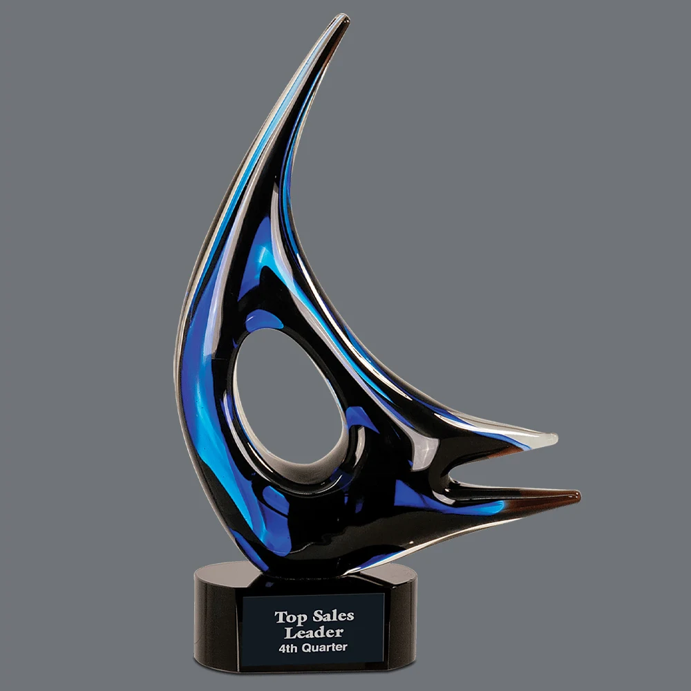 14 1/4" Blue Sail Art Glass 1