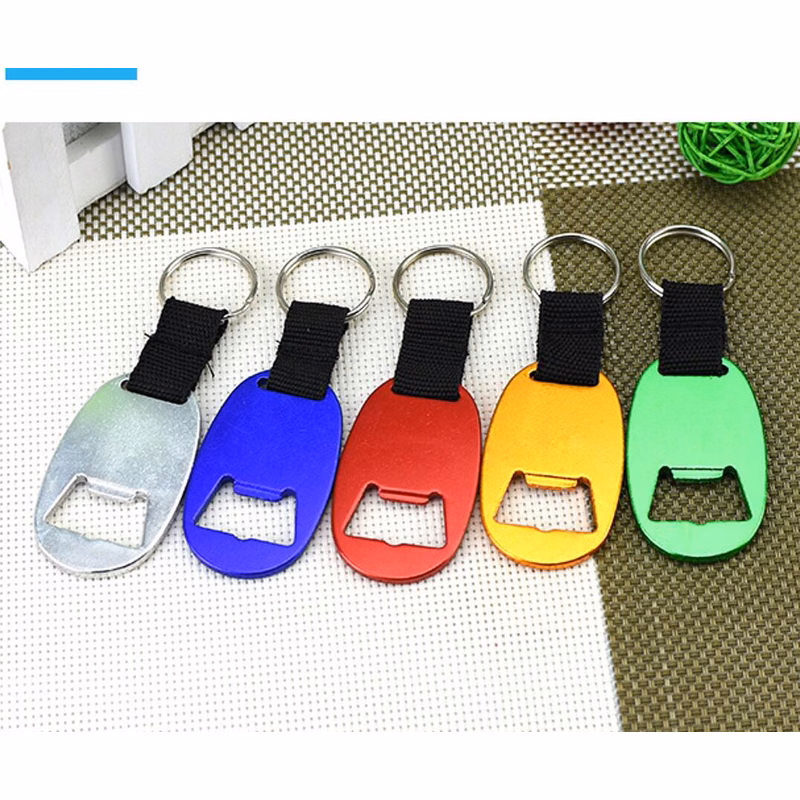 Oval Bottle Opener Keychain W/ Strap (Custom)