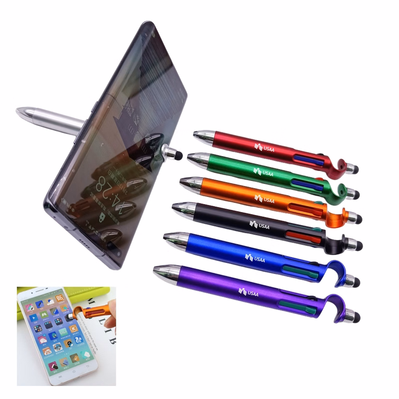 Multifunctional 4-Color Ballpoint Pens with Phone Holder + Stylue Pen