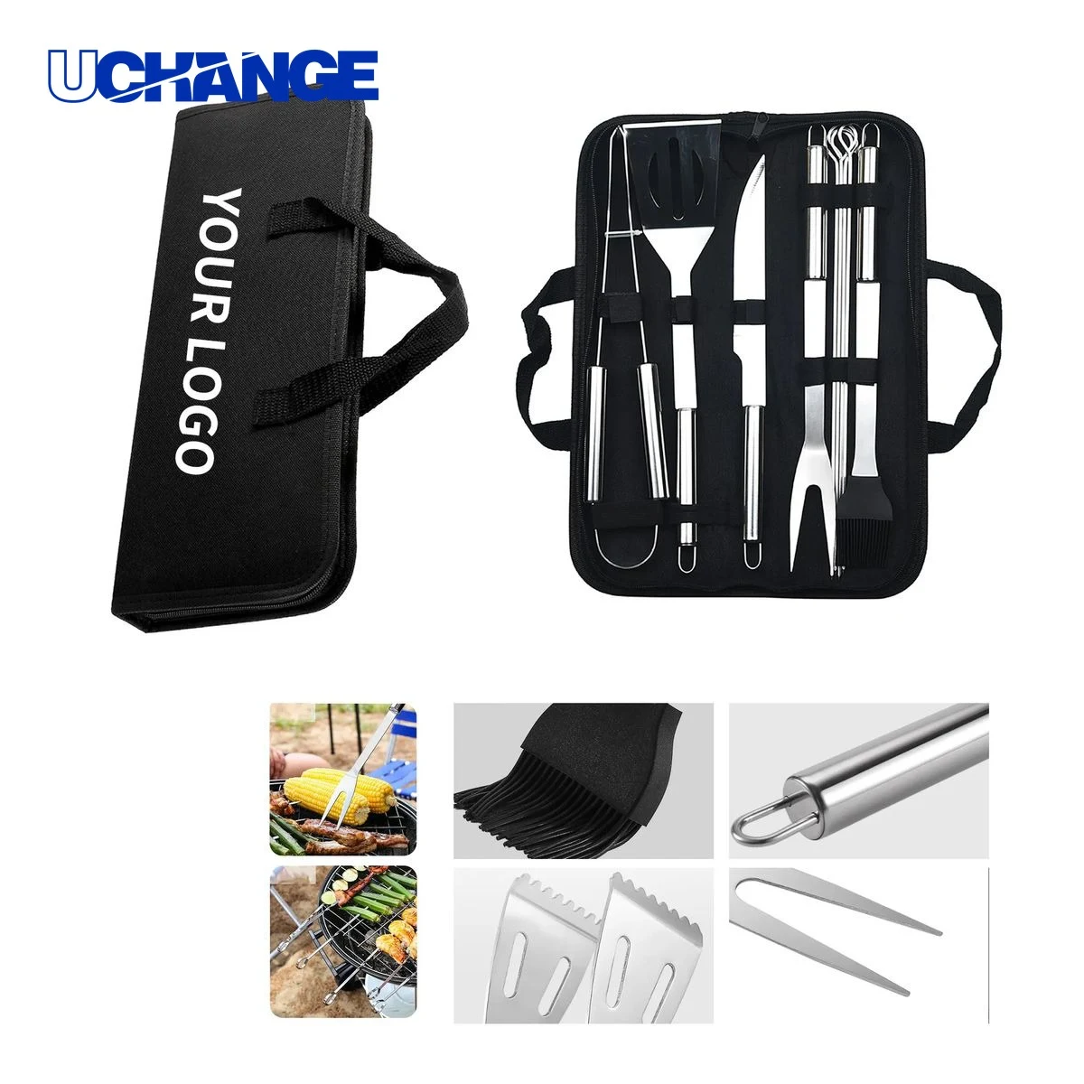 9 Piece Stainless Steel BBQ Tool Set Kit with Storage Bag 1