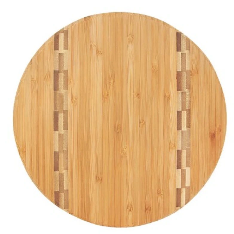 11 1/4" Round Bamboo Cutting Board with Butcher Block Inlay 1