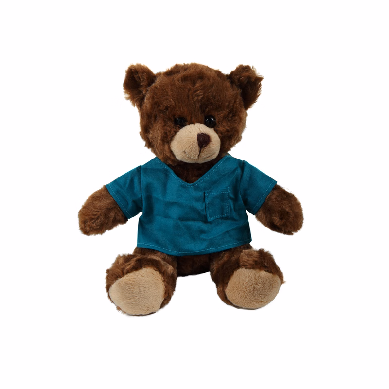 soft plush  Chocolate Curly Sitting Bear with Medical Scrub