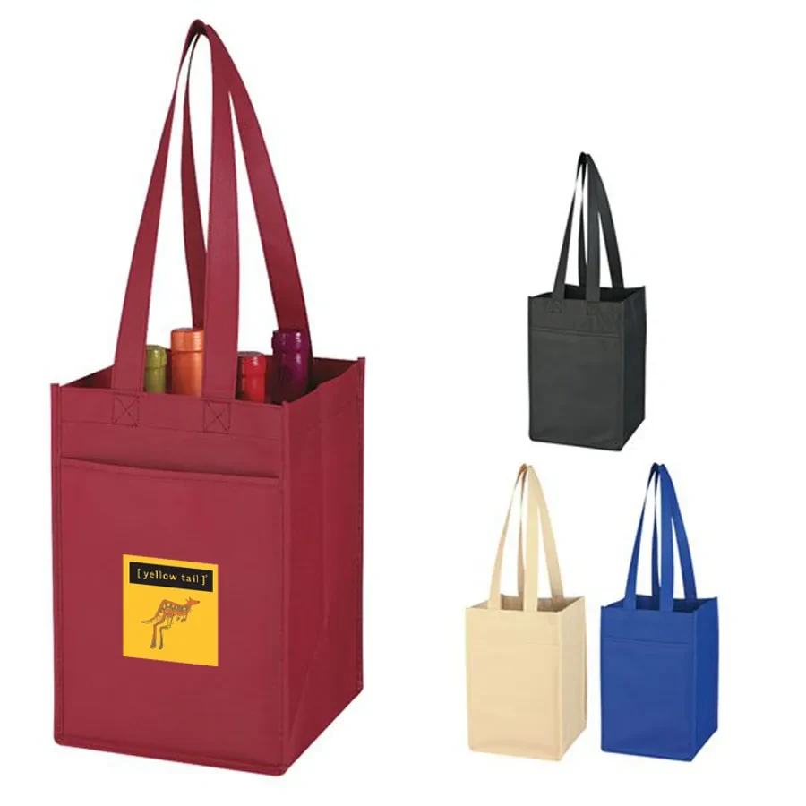 Custom Non Woven 4 Bottle Wine Tote Bag 1