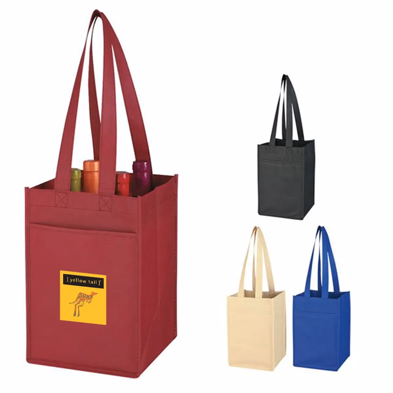 Custom Non Woven 4 Bottle Wine Tote Bag