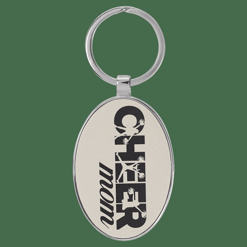 3" x 1 3/4" Leatherette/Metal White/Black Oval Keychain