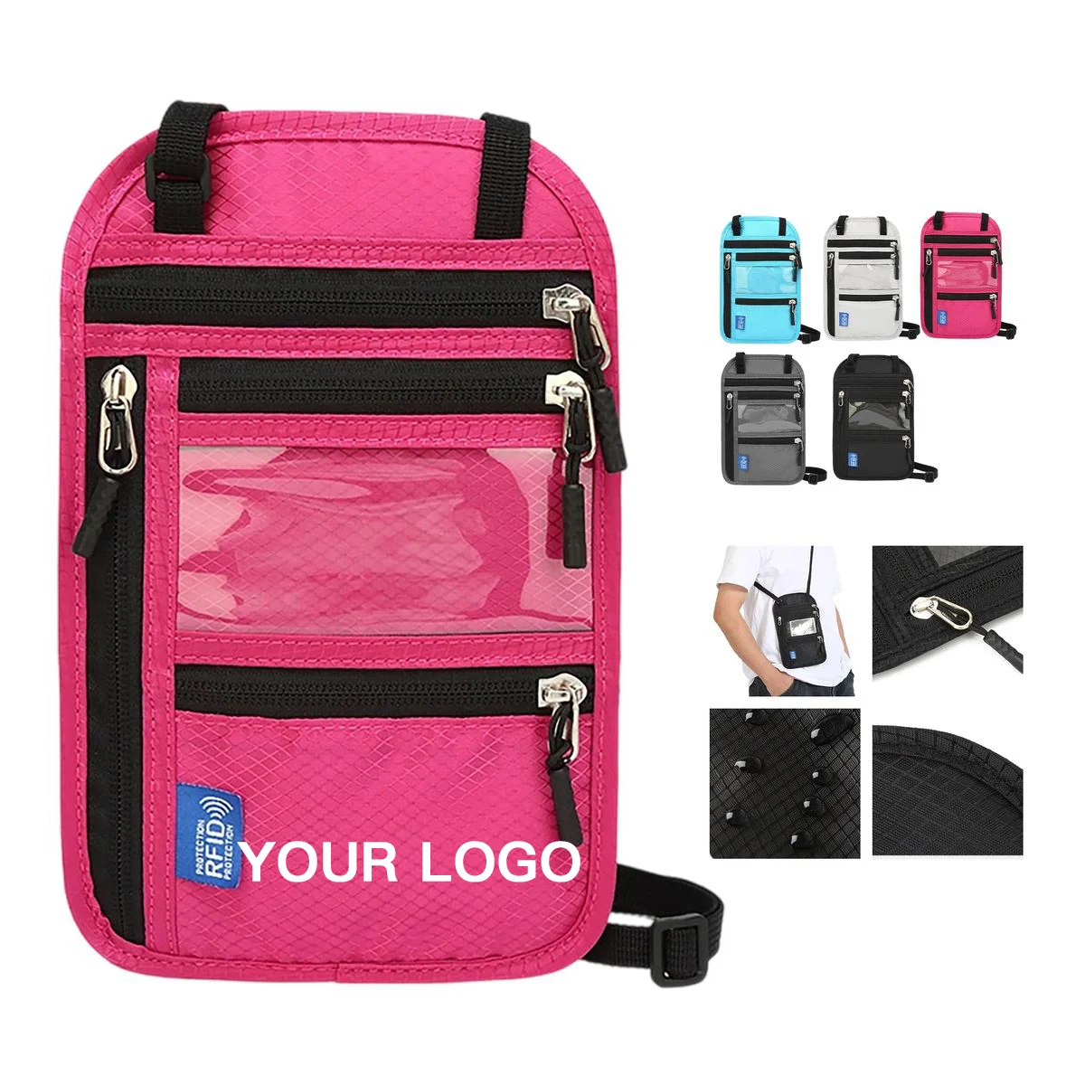 Travel Neck Pouch with Clear ID Window 1