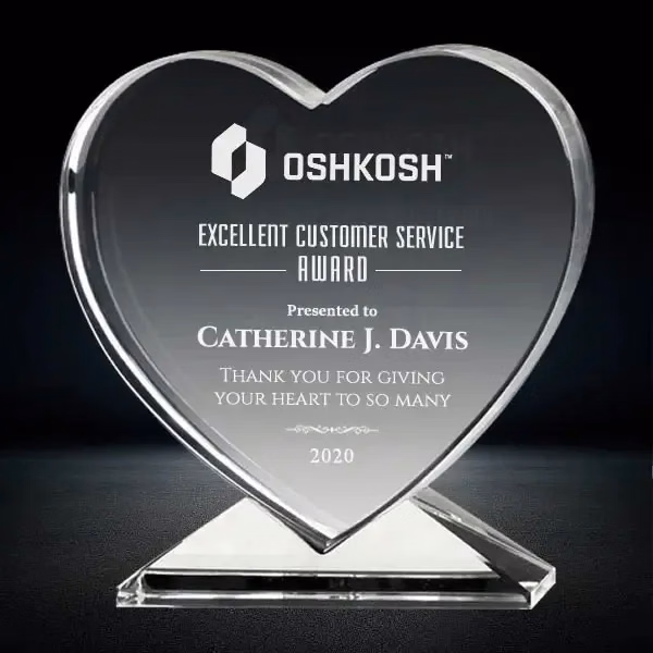 Crystal Heart Shaped Plaque Awards