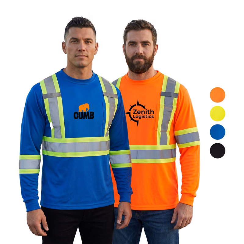 3.8 Oz. Polyester Class 3 Reflective Tape Safety T-Shirt with Pocket & Dual Mic Tab