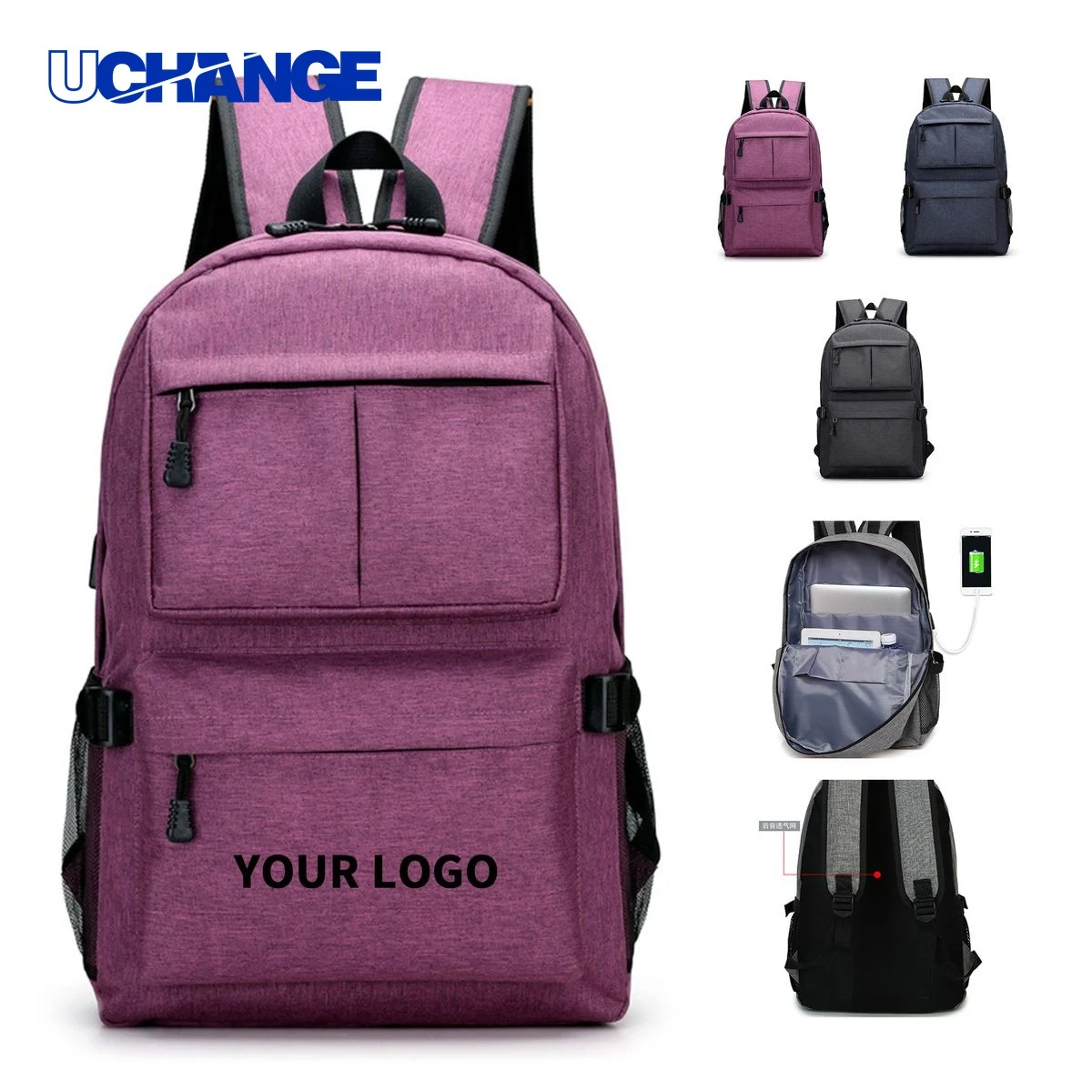 Oxford Laptop Backpack Bag with External USB Port 20" x 11.8" x 6.3" 1