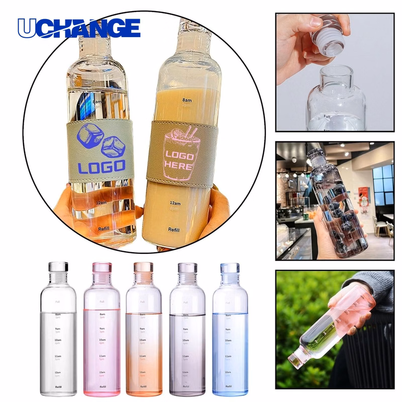 Portable Glass Water Bottle with Time Marker