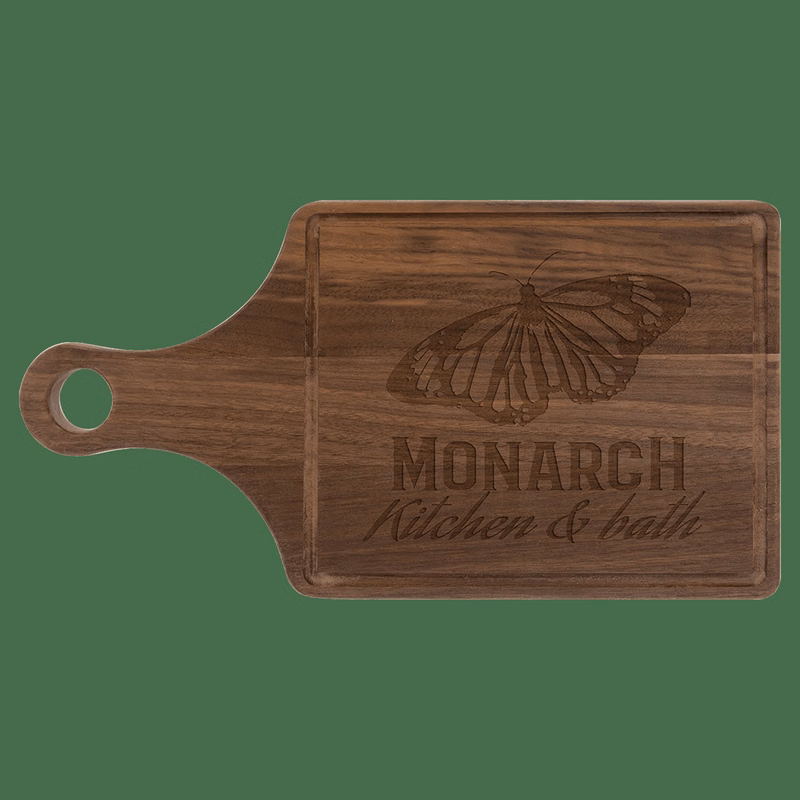 13 1/2" x 7" Multi Brown Walnut Cutting Board Paddle Shape with Drip Ring
