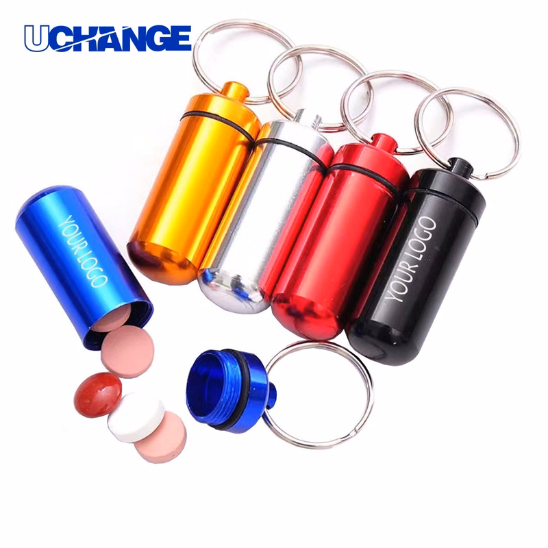 Aluminum Mini Pill Bottle Keychain Container