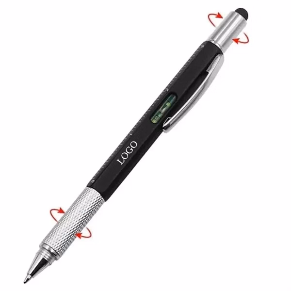 Custom 6-in-1 Aluminum Multitool Pen with Ruler & Level — Professional Desk Essential