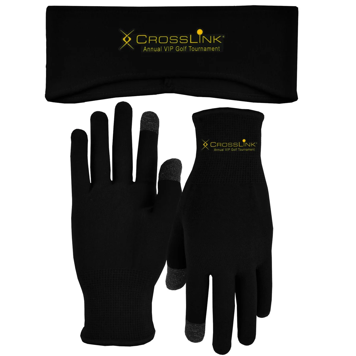 Lightweight Fleece Earband and Performance Runners Text Gloves Combo 1