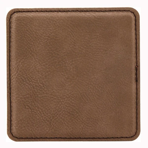 Leatherette Square Coaster - Dark Brown Laser Engraved 1