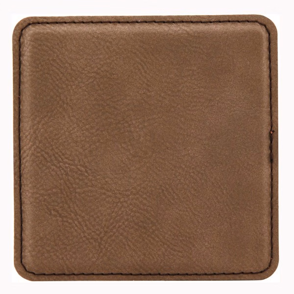 Leatherette Square Coaster - Dark Brown Laser Engraved