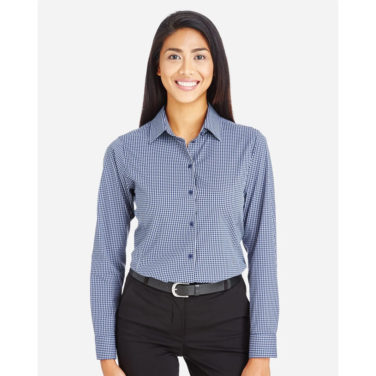 Women's CrownLux Performance® Tonal Mini Check Woven Dress Shirt - DG535W 1