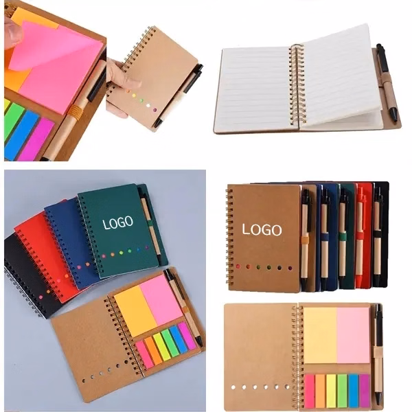 Spiral Notebook Set with Pen and Sticky Notes
